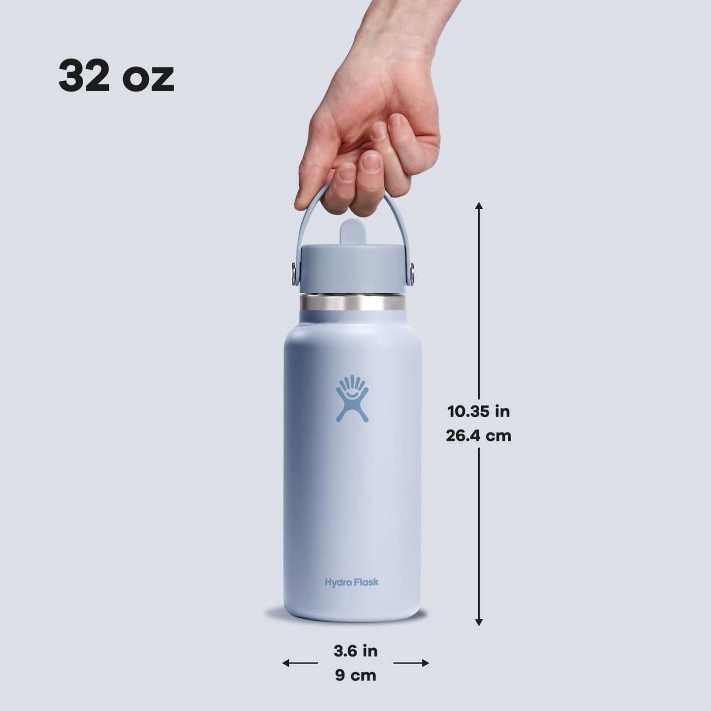 HYDRO FLASK Wide Mouth vacuum insulated stainless steel water bottle with leakproof closeable straw lid for cold water drinks, sports, travel, car and school