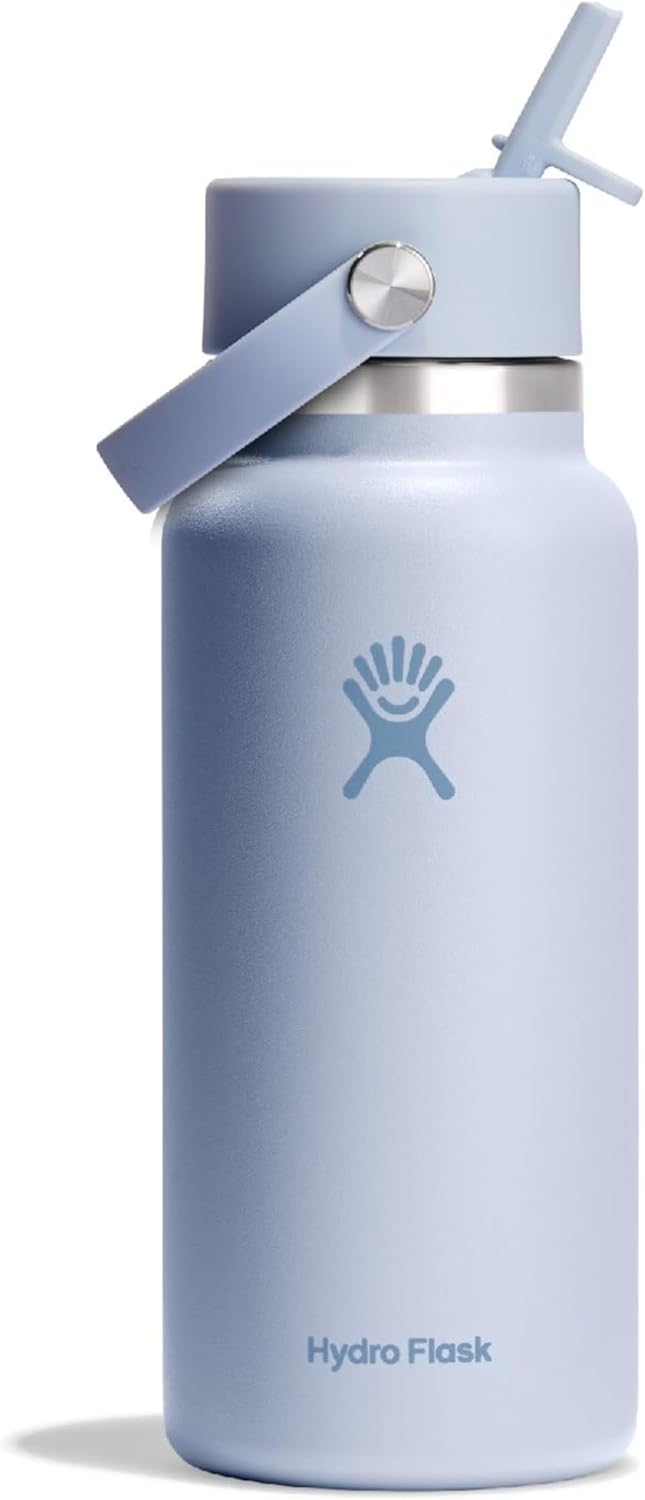 HYDRO FLASK Wide Mouth vacuum insulated stainless steel water bottle with leakproof closeable straw lid for cold water drinks, sports, travel, car and school
