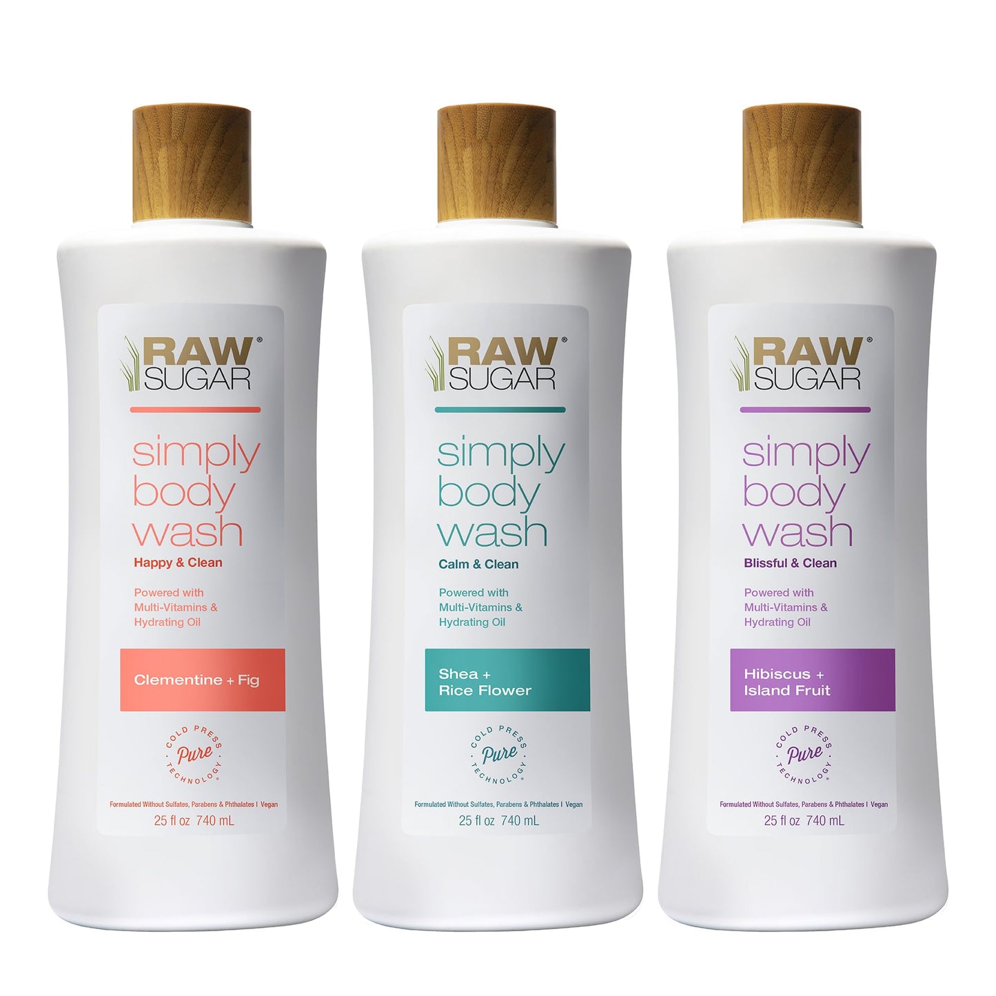 RAW SUGAR Simply Body Wash - Pineapple + Maqui Berry + Coconut, Moisturizing & Brightening Bath & Shower Gel, Sulfate-Free, Paraben-Free & Vegan (Pack of 3)