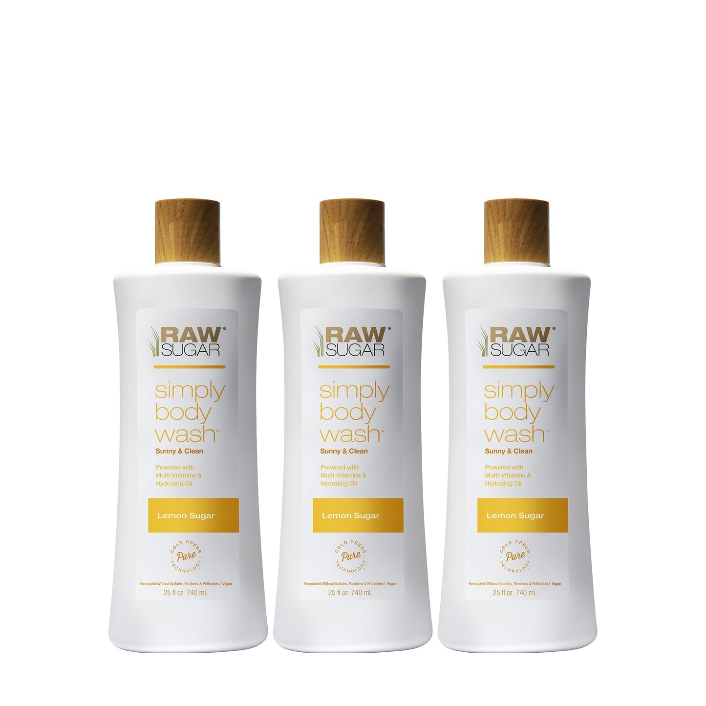 RAW SUGAR Simply Body Wash - Pineapple + Maqui Berry + Coconut, Moisturizing & Brightening Bath & Shower Gel, Sulfate-Free, Paraben-Free & Vegan (Pack of 3)