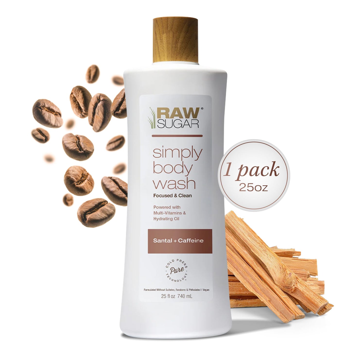 RAW SUGAR Simply Body Wash - Pineapple + Maqui Berry + Coconut, Moisturizing & Brightening Bath & Shower Gel, Sulfate-Free, Paraben-Free & Vegan (Pack of 3)