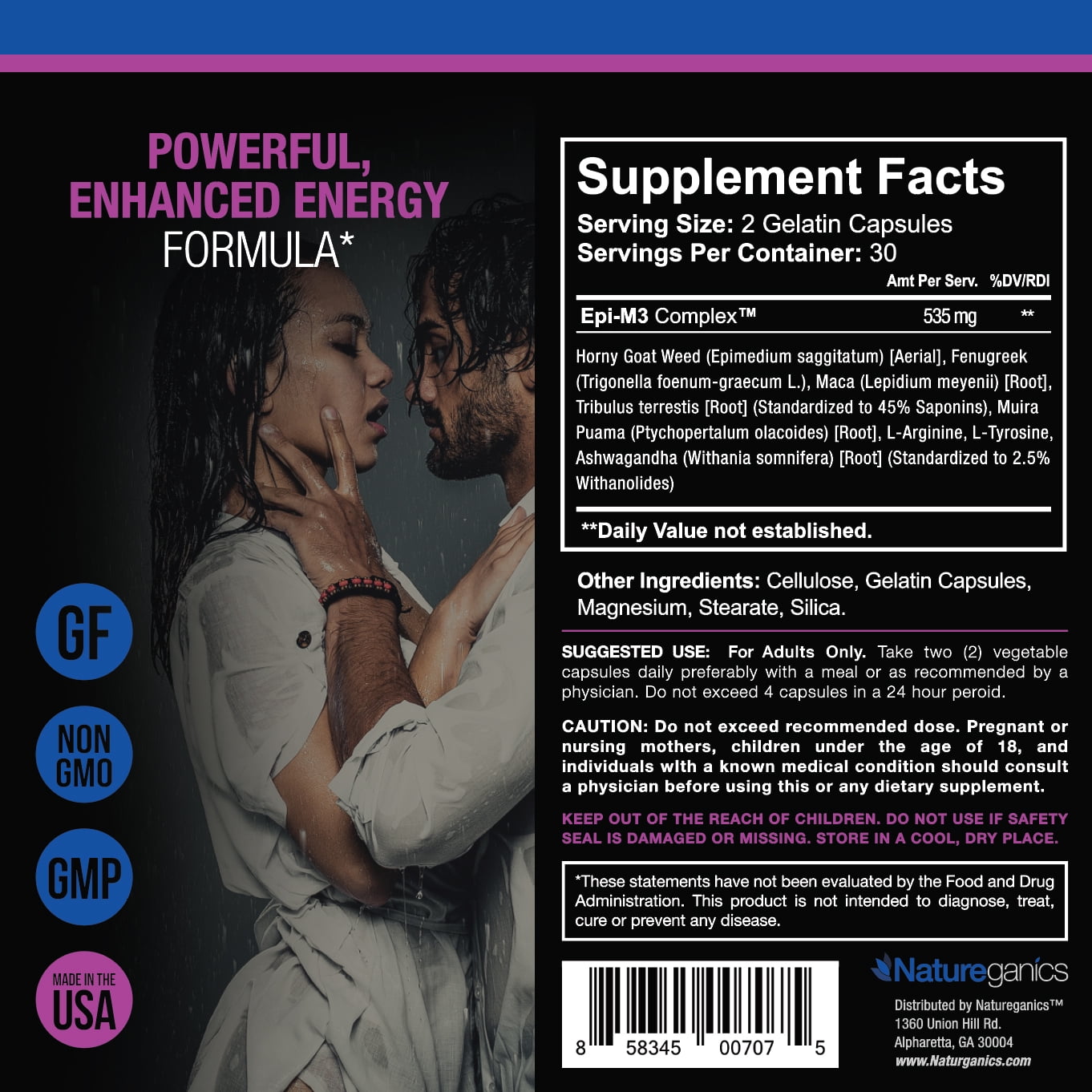 Natureganics Horney Goat Weed, Women and Men's Performance Pills, 60 Capsules, Sexual Health Supplement, Energy Support