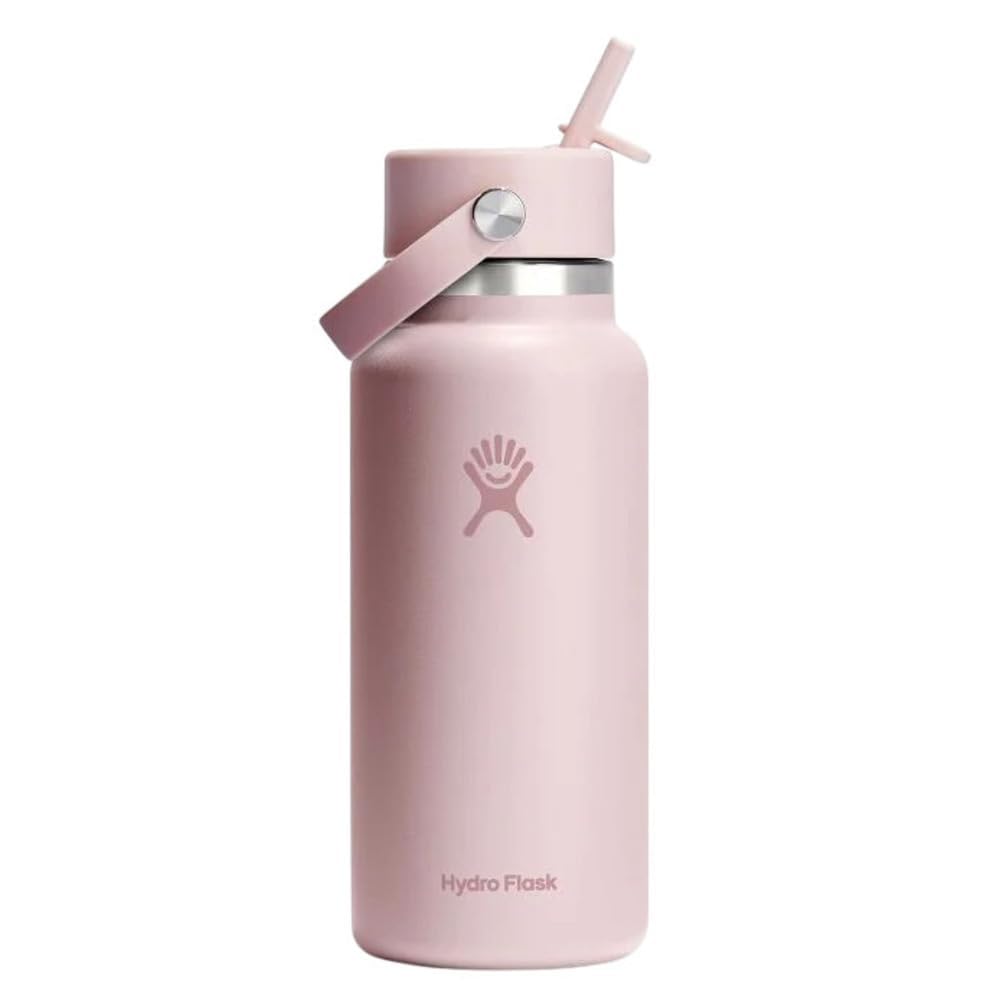 HYDRO FLASK Wide Mouth vacuum insulated stainless steel water bottle with leakproof closeable straw lid for cold water drinks, sports, travel, car and school
