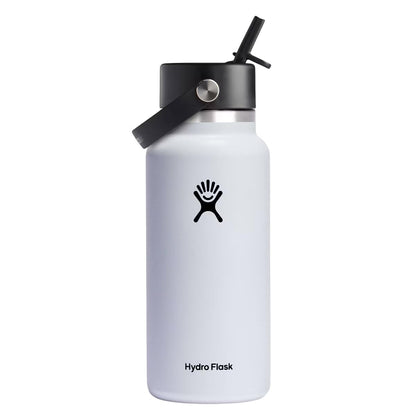 HYDRO FLASK Wide Mouth vacuum insulated stainless steel water bottle with leakproof closeable straw lid for cold water drinks, sports, travel, car and school