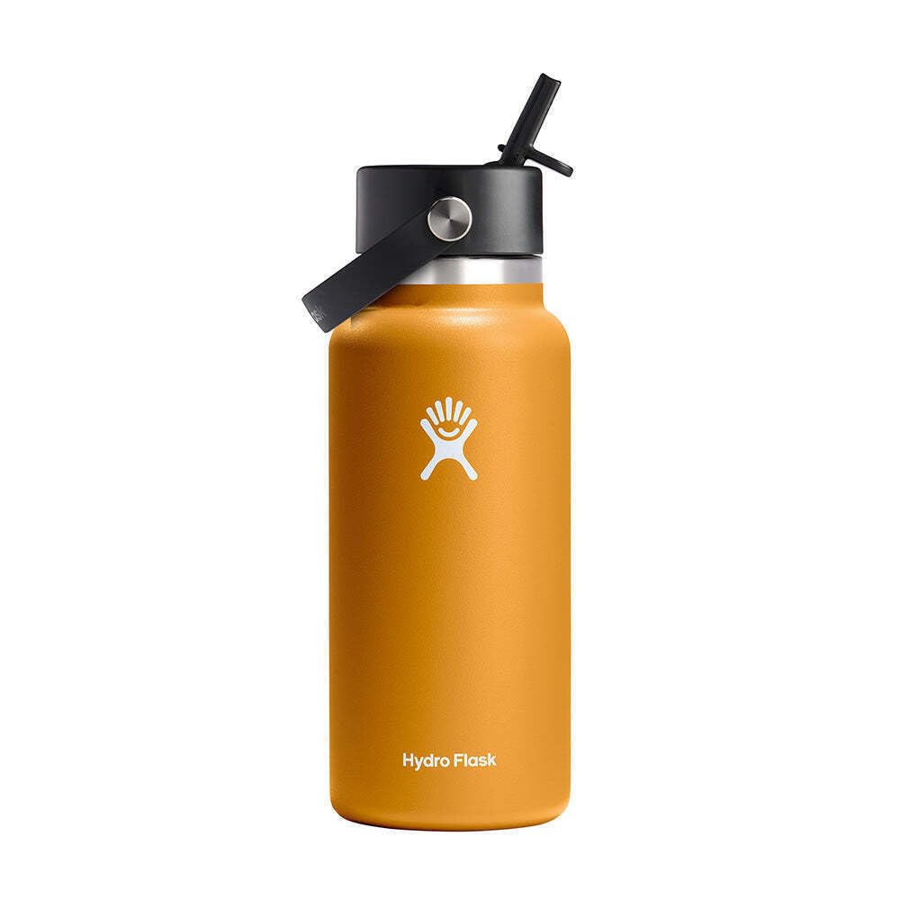 HYDRO FLASK Wide Mouth vacuum insulated stainless steel water bottle with leakproof closeable straw lid for cold water drinks, sports, travel, car and school