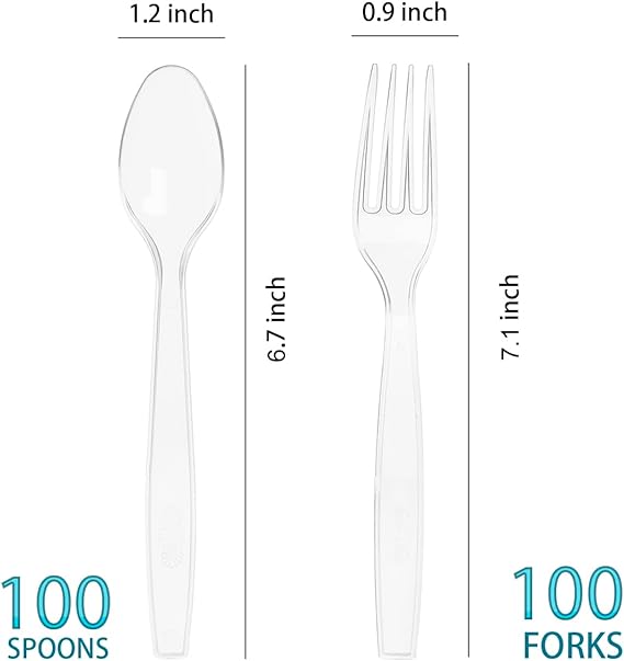 200 Count Plastic Silverware, Heavy Weight Plastic Forks Spoons Disposable Utensils Cutlery Set for Wedding Party Supplies Everyday Use