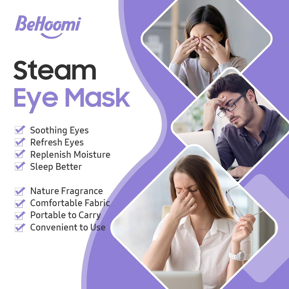 Steam Eye Mask, 10 Packs Heated Eye Mask, Self Heating Disposable SPA Warm Compress for Eyes Sleep Mask, Travel Essentials & Relaxation Gifts, Stocking Stuffers (Lavender Scent)