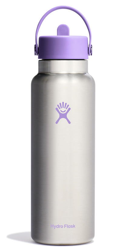 HYDRO FLASK Wide Mouth vacuum insulated stainless steel water bottle with leakproof closeable straw lid for cold water drinks, sports, travel, car and school