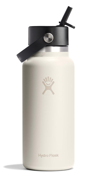 HYDRO FLASK Wide Mouth vacuum insulated stainless steel water bottle with leakproof closeable straw lid for cold water drinks, sports, travel, car and school