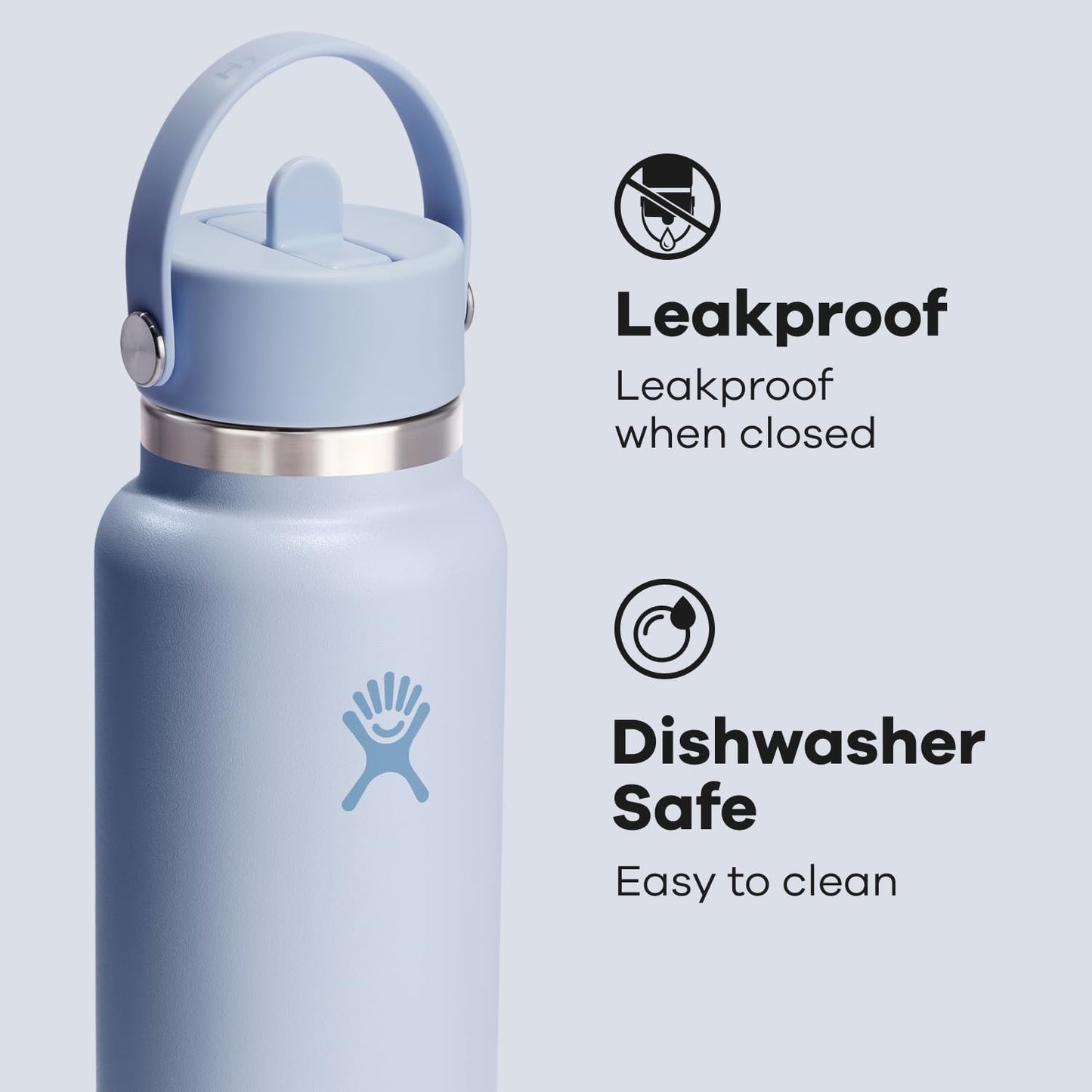 HYDRO FLASK Wide Mouth vacuum insulated stainless steel water bottle with leakproof closeable straw lid for cold water drinks, sports, travel, car and school