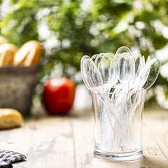 Comfy Package, [300 Pack] Heavyweight Disposable Clear Plastic Tea Spoons - Engraved Design