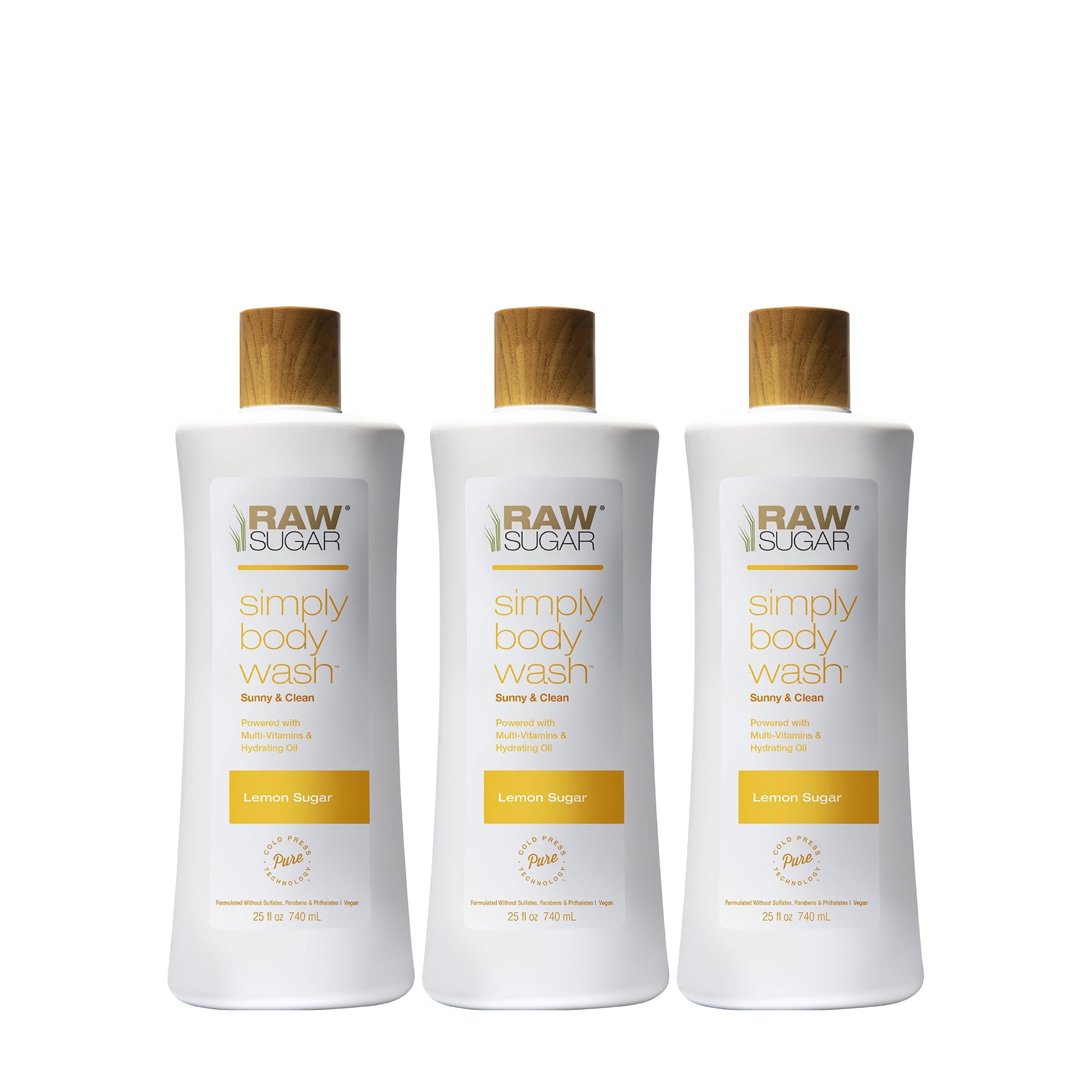 RAW SUGAR Simply Body Wash - Pineapple + Maqui Berry + Coconut, Moisturizing & Brightening Bath & Shower Gel, Sulfate-Free, Paraben-Free & Vegan (Pack of 3)