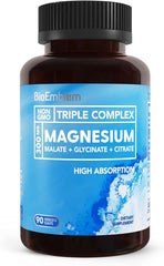 BioEmblem Triple Magnesium Complex | 300mg of Magnesium Glycinate, Malate, & Citrate for Muscles, Nerves, & Energy | High Absorption | Vegan, Non-GMO | 90 Capsules