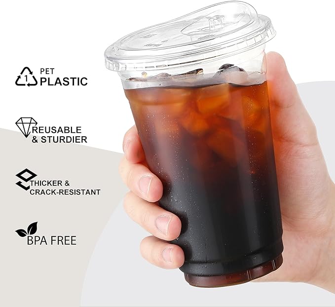 AOZITA [100 Sets, 12 oz Crystal Clear Plastic Cups With Strawless Sip Lids, Disposable Cups With Sip Lids for Iced Coffee, Smoothie, Milkshake, Cold Drinks