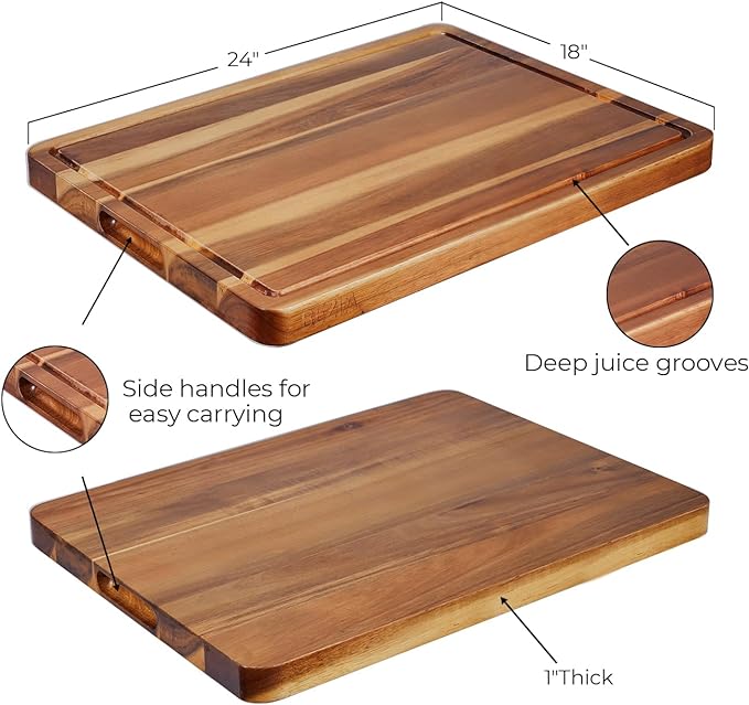 24 x 18 Inch XXL Countertop Cutting Boards - BEZIA Extra Large Chopping Board for Kitchen - Meat Cutting Board for BBQ - Turkey Carving Board - Extra Large Charcuterie Board with Handles, Juice Groove