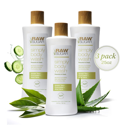 RAW SUGAR Simply Body Wash - Pineapple + Maqui Berry + Coconut, Moisturizing & Brightening Bath & Shower Gel, Sulfate-Free, Paraben-Free & Vegan (Pack of 3)